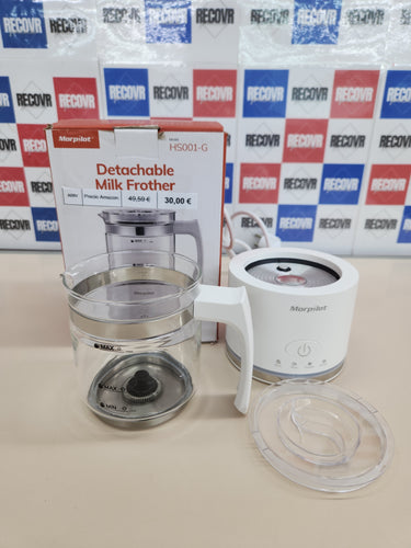 Espumador 50 ml 4 en 1 función,de leche eléctrico, Milk Frother de cristal, bonito para ver, 2apuchino o 300 ml leche caliente, diseño dividido, blanco Morpilot